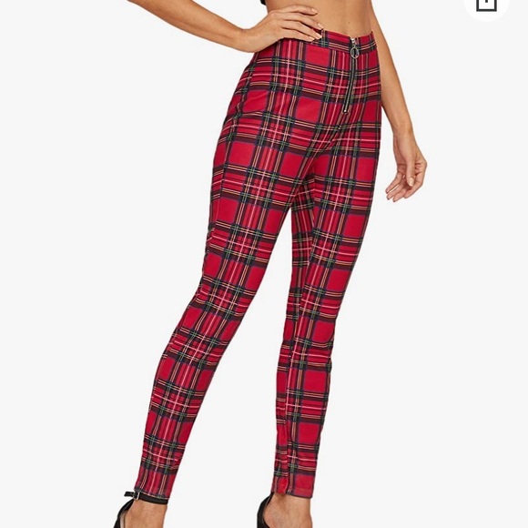 Casual Skinny Leggings Stretchy High Waisted Plaid - Picture 6 of 12